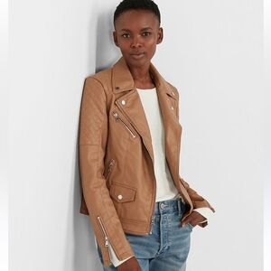 Camel Vegan Leather Moto Jacket